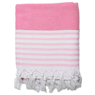Pink and White stripe towel white tassels 100% Cotton