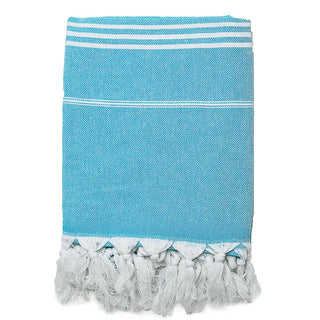 Turquoise Blue with small white stripes towel white tassels 100% Cotton