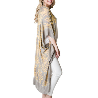 Taupe and Yellow 100% Viscose One Size Kimono