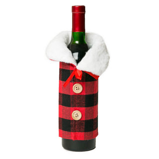 wine sweater in black and red buffalo plaid with fleece lining and 2 faux wood buttons