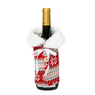 wine sweater in red and white nordic knit print with fleece lining and 2 faux wood buttons