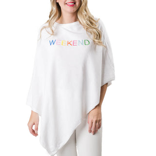 White One Size Poncho with WEEKEND embroidered in multicolor