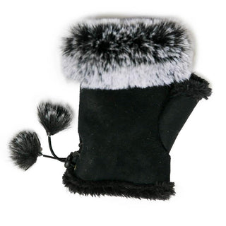 black tasha fingerless glove with faux fur
