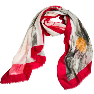 Gray Floral with Red Trim Fashion Scarf